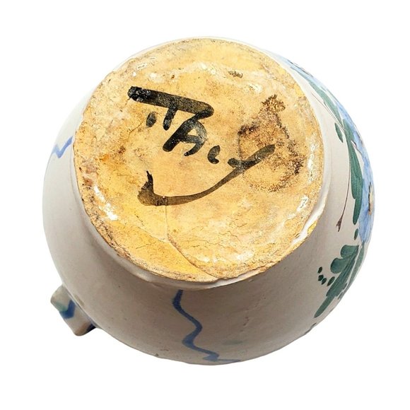 Vintage Art Pottery Small Floral Pitcher Italy Hand Painted Rustic Farmhouse Cou - Picture 8 of 8